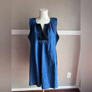 Reborn Blue Sleeveless Dress with Black Lace Detail